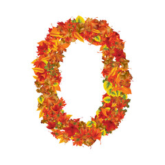 Alphabet set with letters in individual fonts and numbers made from autumn leaves and pumpkin. Can be used as decorative elements and design ornaments