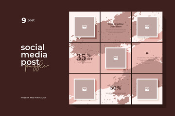 Instagram puzzle template, abstract element instagram post design, pastel background, instagram puzzle feed pack template.	