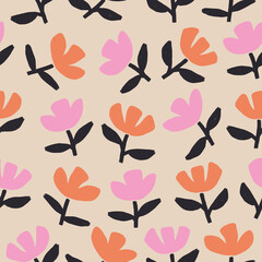 Hand drawn minimalist brush flower pattern seamless for fabric textile packaging wrap