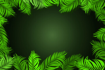 Fototapeta na wymiar Green tropical palm leaves frame background