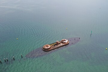 A wrecked ship in the sea