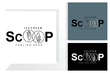 Ice Cream Gelato Logo Design, Sweet Soft Cold Food, Vector Brand Company Products