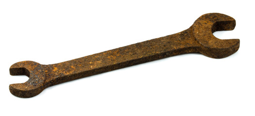 Old wrench on a white background