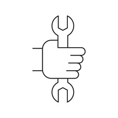 Hand holding wrench icon. Manual, adjustable, development sign. Repair and maintenance concept. Vector illustration