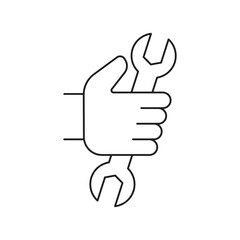 Hand holding wrench icon. Manual, adjustable, development sign. Repair and maintenance concept. Vector illustration