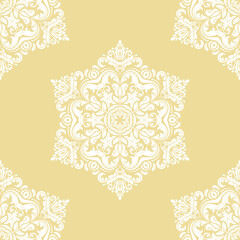 Classic seamless vector pattern. Damask orient yellow and white ornament. Classic vintage background. Orient pattern for fabric, wallpapers and packaging