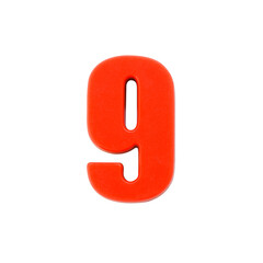 Shot of a number nine made of red plastic