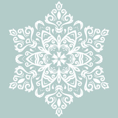 Oriental vector ornament with arabesques and floral elements. Traditional light blue and white classic ornament. Vintage pattern with arabesques