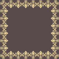 Classic vector vintage square frame with arabesques and orient elements. Abstract ornament with place for text. Vintage brown and yellow pattern