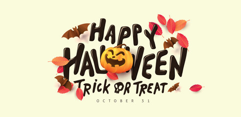 Happy Halloween Text Banner Vector illustration 