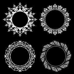 Set of decorative frames Elegant vector element for design in Eastern style, place for text. Floral black and white borders. Lace illustration for invitations and greeting cards.