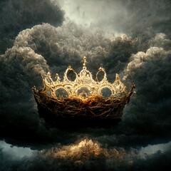 A crown of chaos. Mystic. Gothic. Doom. Monochrome. Abstract background. Fantastic 3D rendered digital illustration.