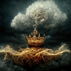 A crown of chaos. Mystic. Gothic. Doom. Monochrome. Abstract background. Fantastic 3D rendered digital illustration.