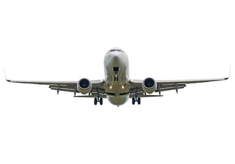 Passenger airliner landing isolated on transparent background