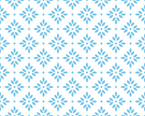 Flower geometric pattern. Seamless vector background. White and blue ornament. Ornament for fabric, wallpaper, packaging. Decorative print