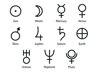 Symbol of Planets. Solar system for astrology, astronomy. Vector illustration. © Hannet