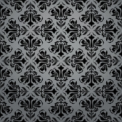Flower geometric pattern. Seamless vector background. Black and gray ornament