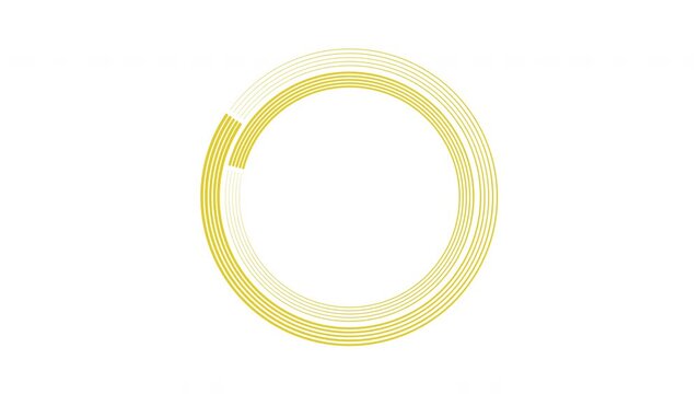Rotating concentric circles, round target lines animation. Round frame, design element isolated. Luma mask, alpha channel. Yellow