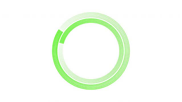 Rotating concentric circles, round target lines animation. Round frame, design element isolated. Luma mask, alpha channel. Green