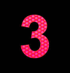 Number 3 - Digit three on the background of red silicone hexagonal
