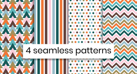 Obraz premium Seamless abstract geometric patterns set in trendy pastel colors. Perfect for bedding, tablecloth, oilcloth or scarf textile design.