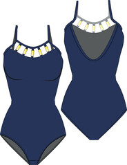 illustration of swimsuits or underwear, accessories details, gold detail