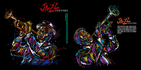 vector illustration for jazz poster. Jazz trumpet player
