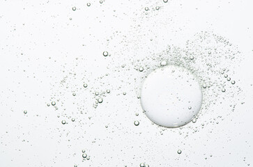 The texture of a cosmetic serum with bubbles in closeup. Macrophotography
