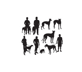 People with Dog Silhouettes, art vector design