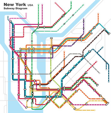 Layered editable vector illustration of the subway diagram of New York City,the United States of America.