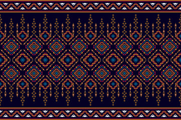 Ikat geometric pixel ethnic seamless home decoration design. Aztec fabric carpet boho mandalas textile decor wallpaper. Tribal native motif folk traditional embroidery vector 