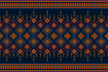 Ikat geometric pixel ethnic seamless home decoration design. Aztec fabric carpet boho mandalas textile decor wallpaper. Tribal native motif folk traditional embroidery vector 