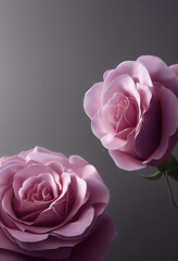 beautiful pink roses on plain color background. 3d illustration