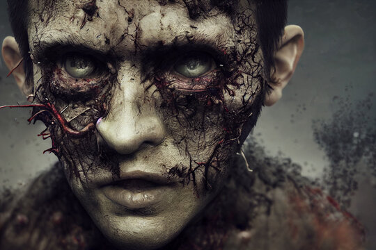 Close up face of zombie infection.3d illustration