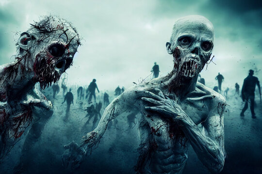 Zombies horde after outbreak.3d illustration