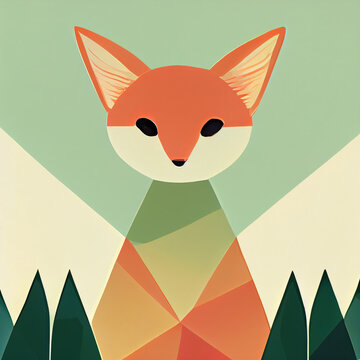 Colored fox flat illustration, render by neural networks