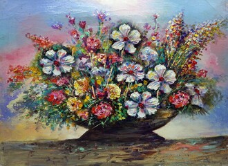  brush stroke , painting Abstract oil color Background , flower  in vase
