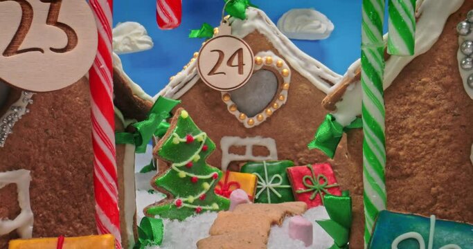 Stunning Christmas gingerbread village with candies, cookies and sweets.