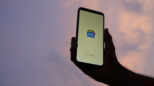 Nangloi, Delhi, India- 14 June 2022 :Google News logo is displayed on a smartphone.