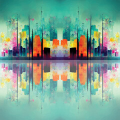 abstract city water color paint canvas cityscape illustration background, modern wallpaper downtown colorful.