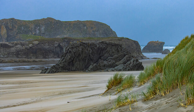 Large rock formations on beach