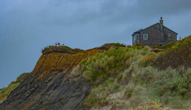 Old abandoned shack on a cliff