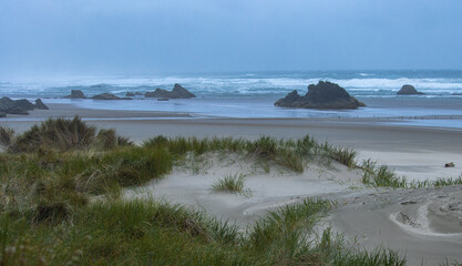 Waves crashing on the beach along the Oregon coast
