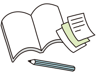 ノートと鉛筆　レシート　経済　シンプルタッチ素材