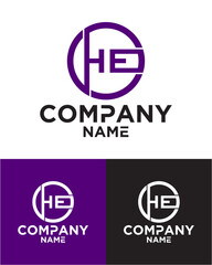 Initial letter h e logo vector design template