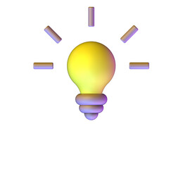 3d cartoon style minimal yellow light bulb icon. Idea, solution, business, strategy concept.