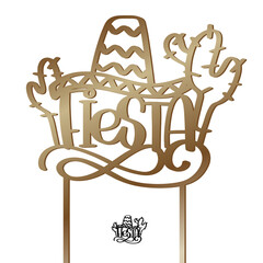 Fiesta cake topper with Mexican hat and cactus silhouette. Party decoration cut file vector design with calligraphy text.