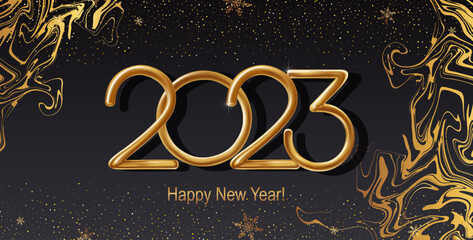 Fototapeta na wymiar 2023 Happy New Year hand lettering calligraphy. Vector holiday illustration element. Typographic element for banner, poster, congratulations.