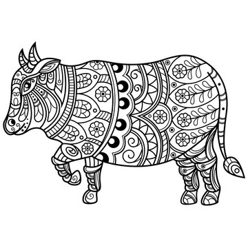 Hand drawn of bull in zentangle style