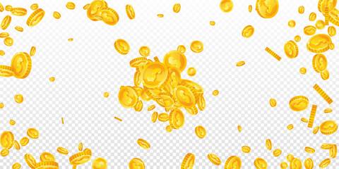 American dollar coins falling. Scattered gold USD